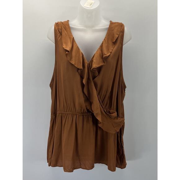 NWT Maurices Ruffle Surplice Tank Top Burnt Orange Fall Plus Size 1X - Picture 1 of 7